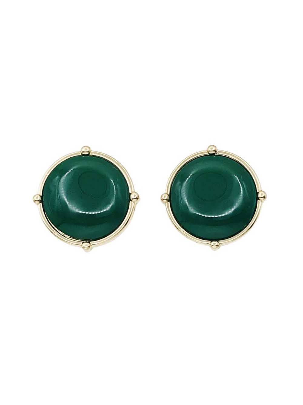Green Stone with Gold Outline 1” Stud Earrings