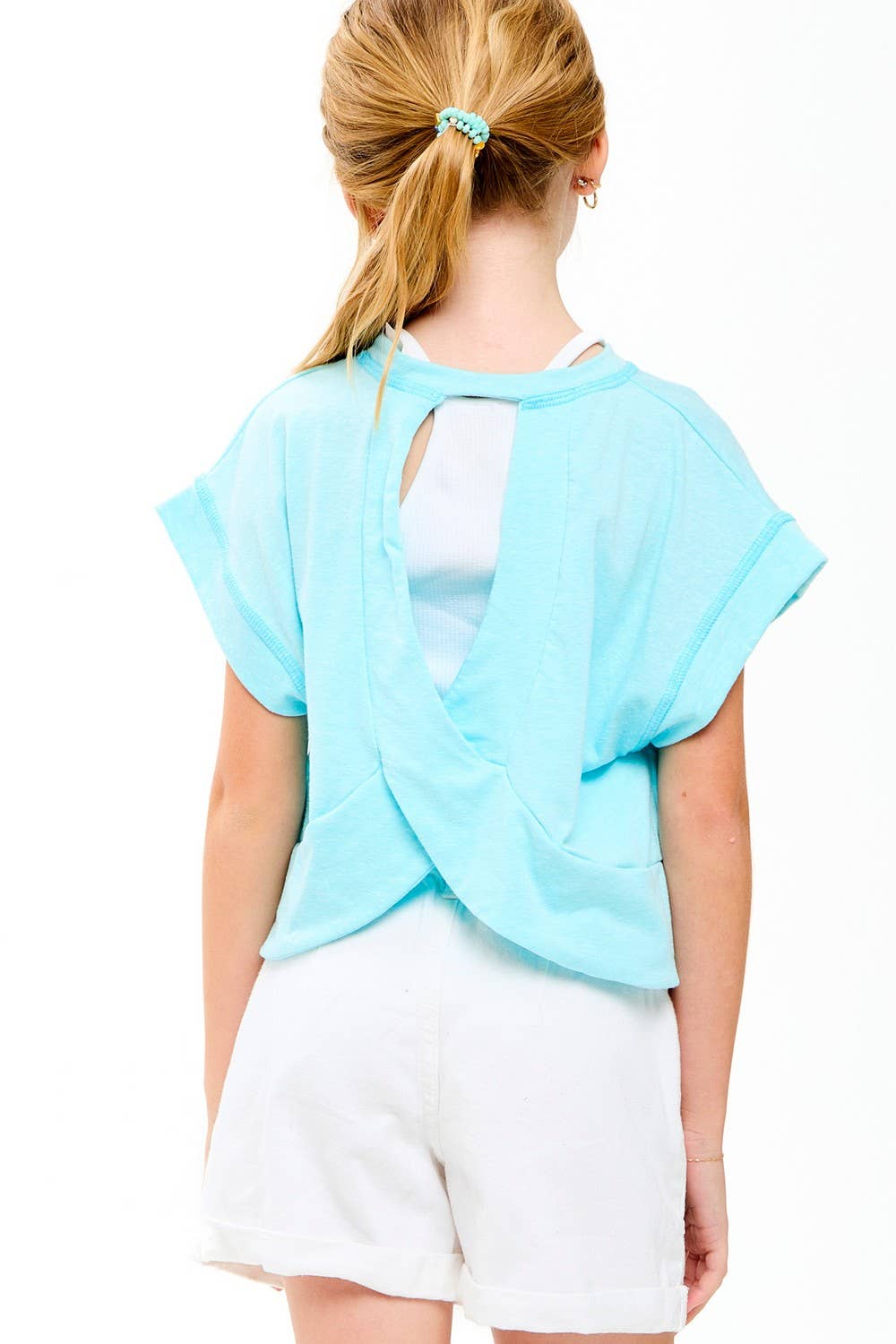 Slouchy design Wrapped cutout back tee: Denim Blue