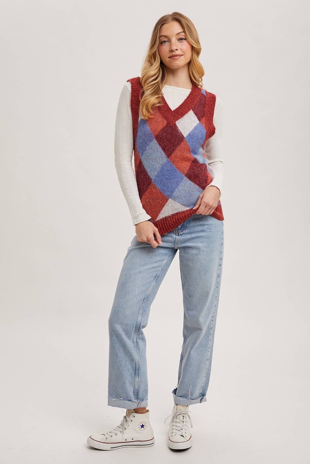 ARGYLE KNIT SWEATER VEST: MUSTARD COMBO