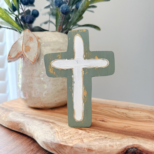 Chunky Wood Cross | Rustic Home Decor | Farmhouse | Cross: Sage Green