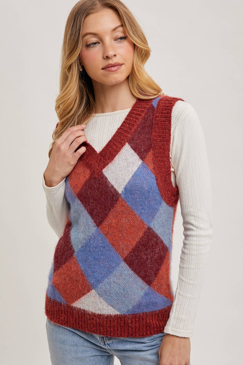 ARGYLE KNIT SWEATER VEST: MUSTARD COMBO