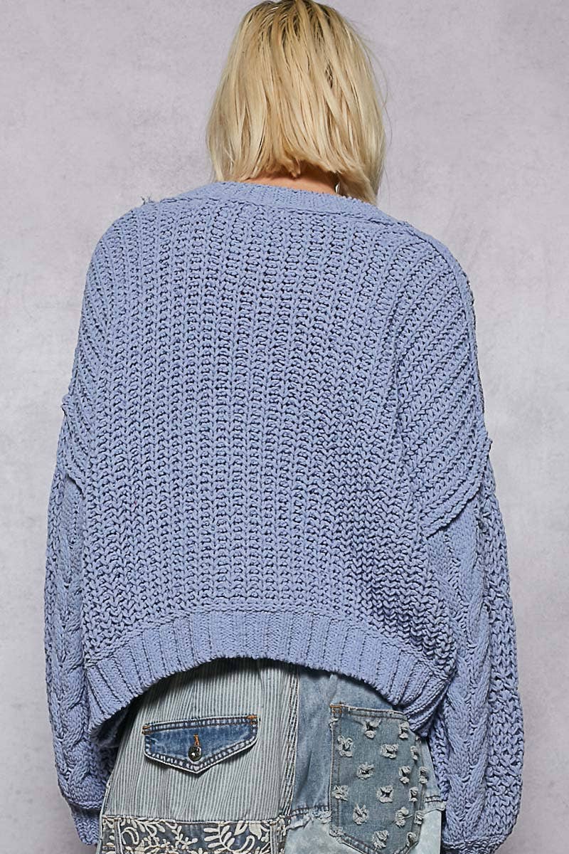 V-neck semi cropped top in chenille sweater