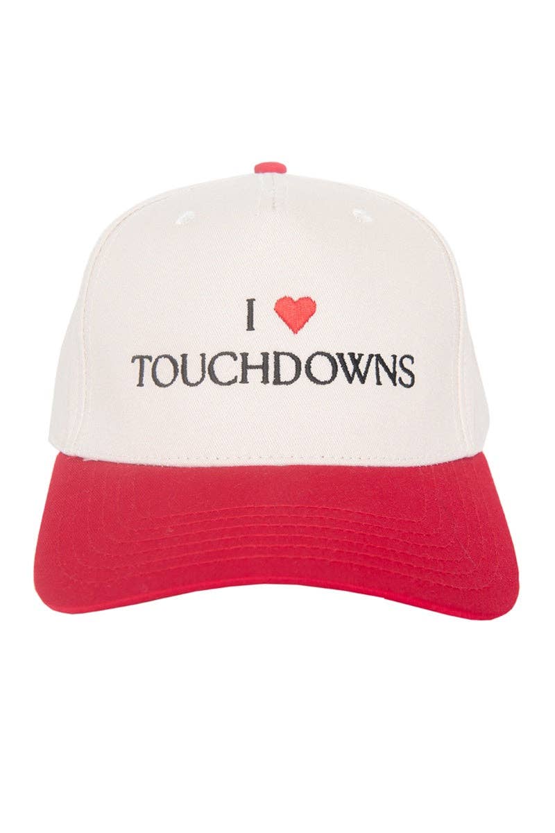 I Heart Touchdowns Vintage Trucker Hat: Blue and White