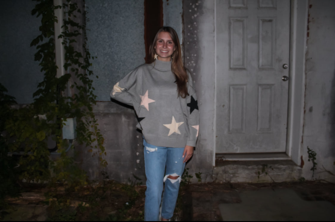 Star Pattern Mock Neck Sweater