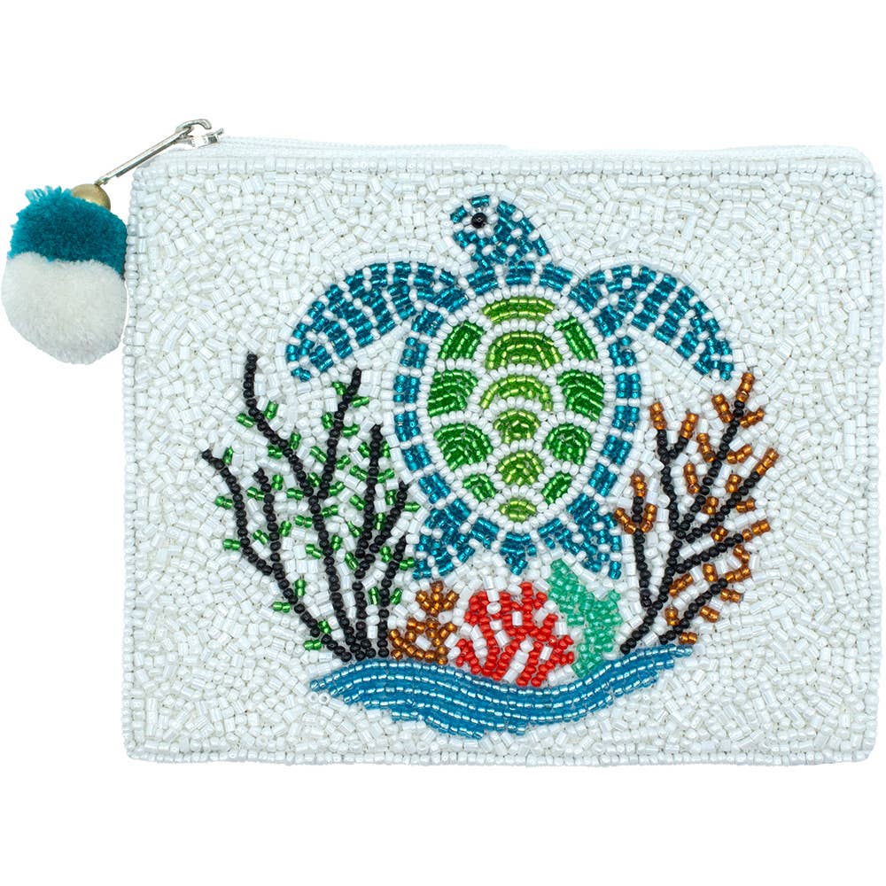 Sea Turtle Beaded Coin Pouch