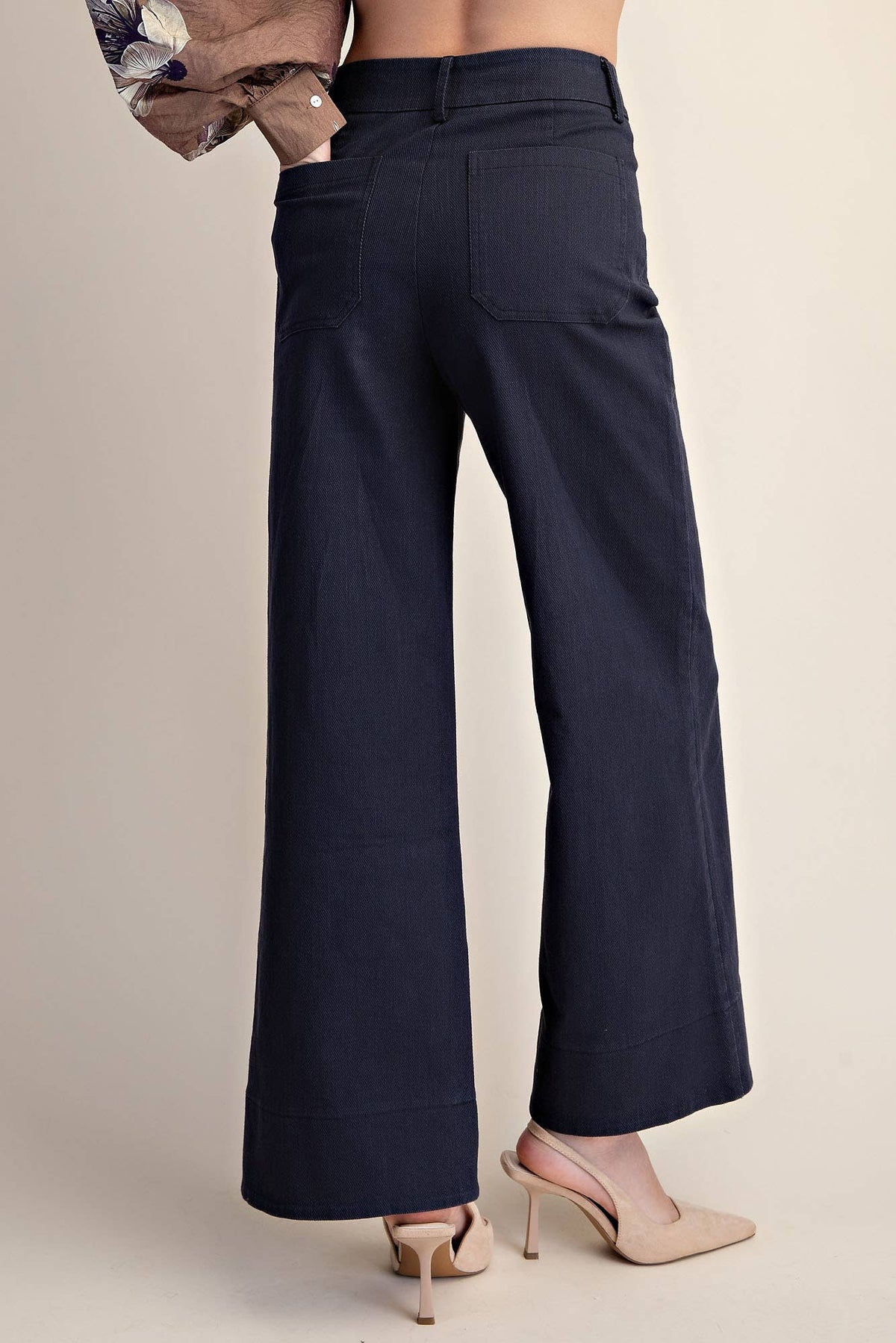 Stretchy Jeans High Rise Front Pocket Wide Leg: Navy