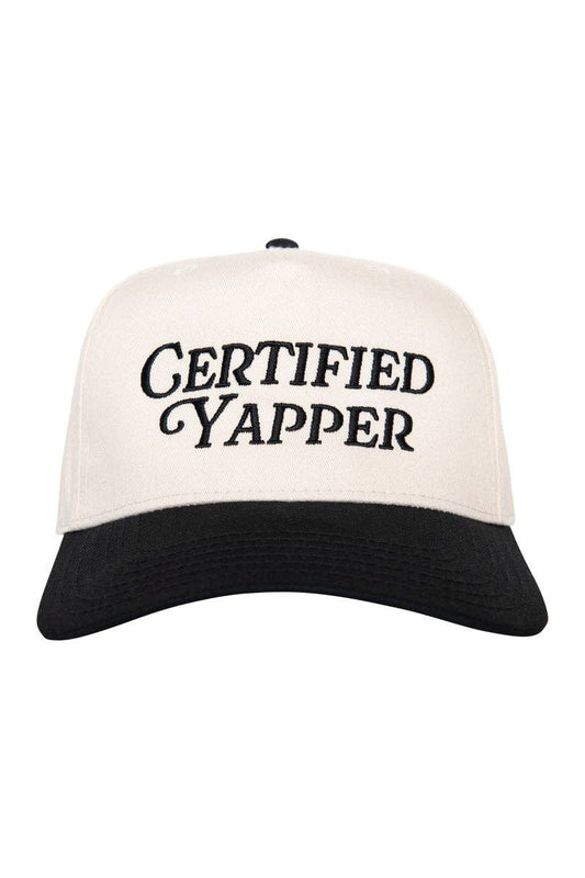 Certified Yapper Two-Toned Vintage Hat: Black and Tan