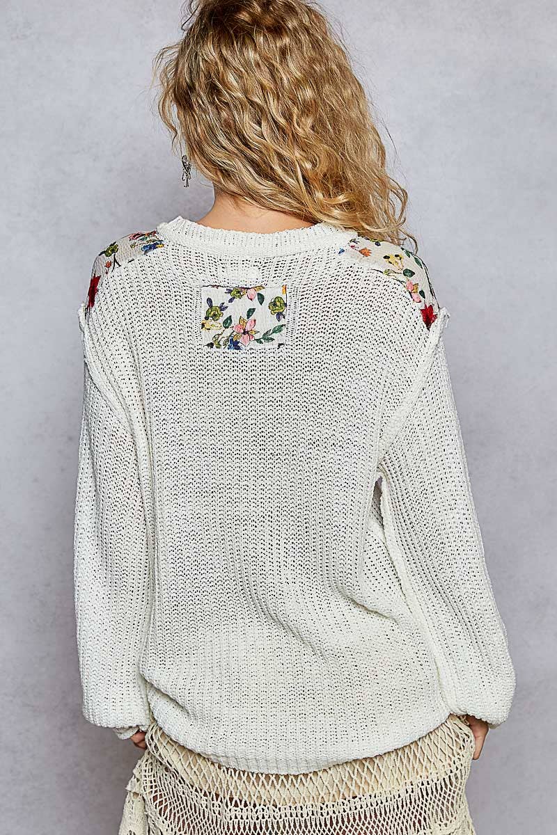 Round neck solid pocket thin sweater top: PINK BLUSH