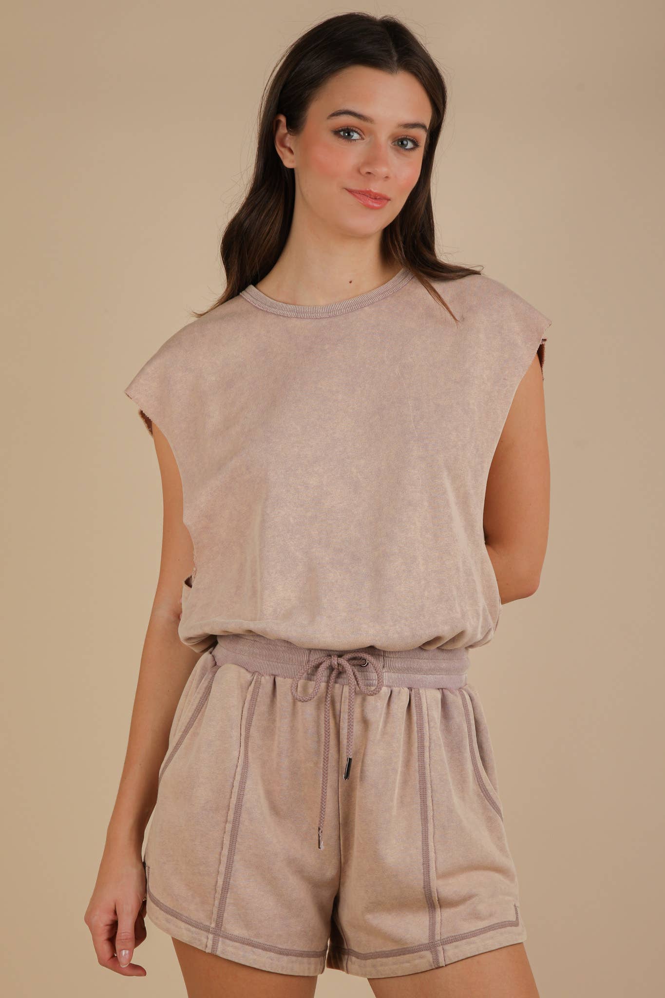 NP70783-Washed Knit Romper w/ Cutout Back