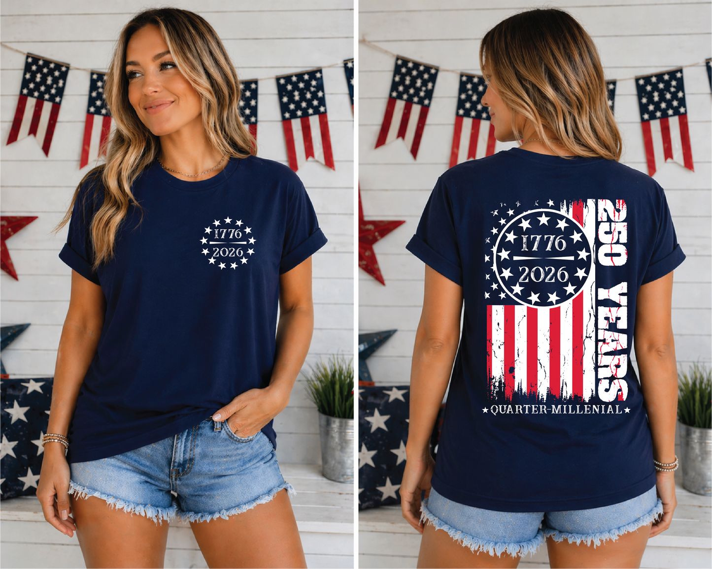 250 Years USA Flag- Unisex Graphic Tee: Navy Comfort Color Tee