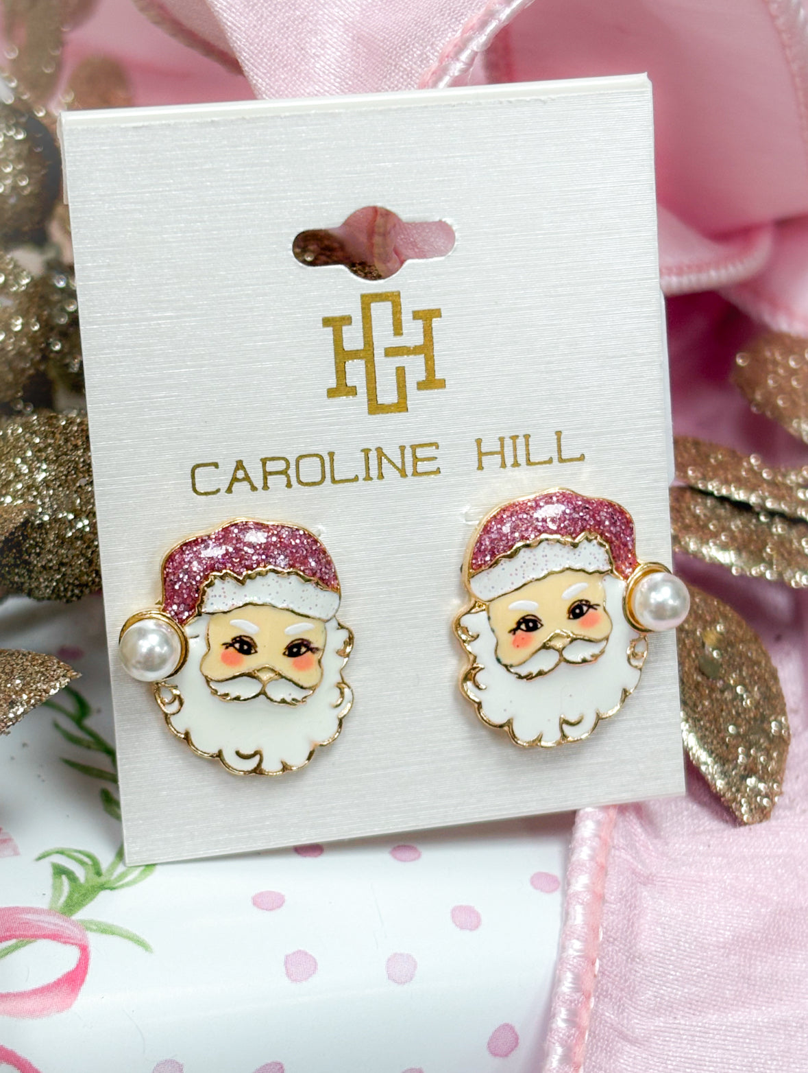 I Believe In Santa Pink Studs