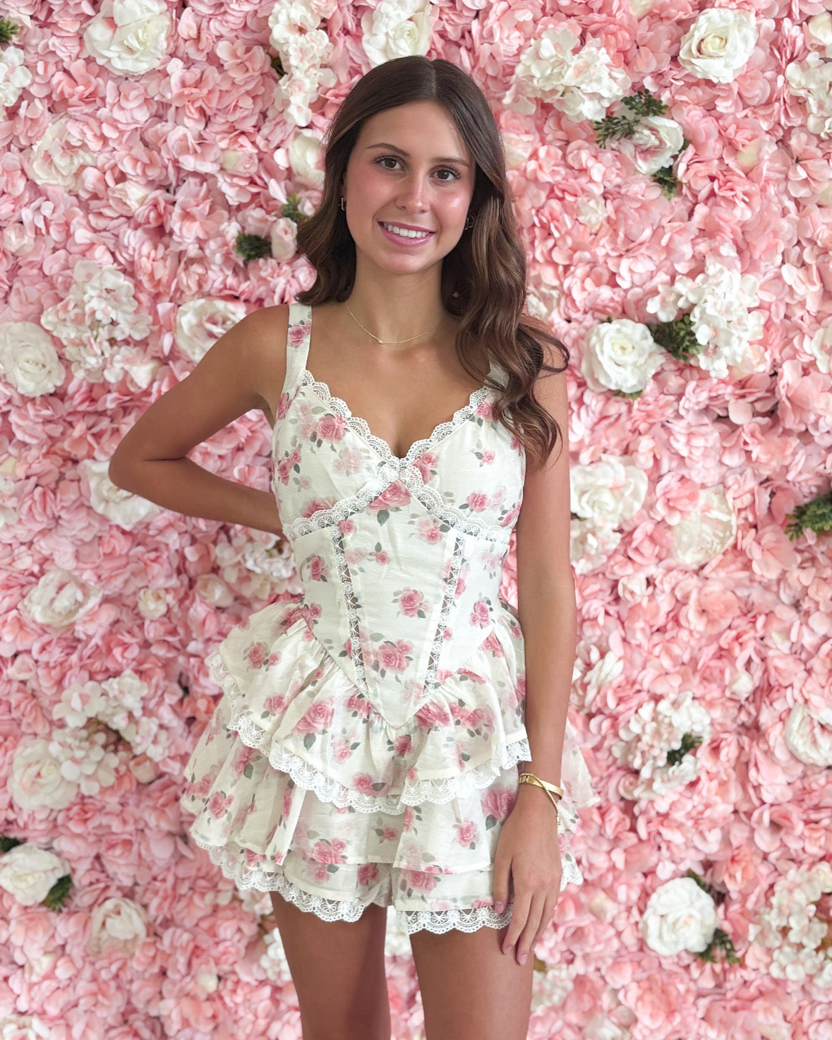 Floral Romper With Lace