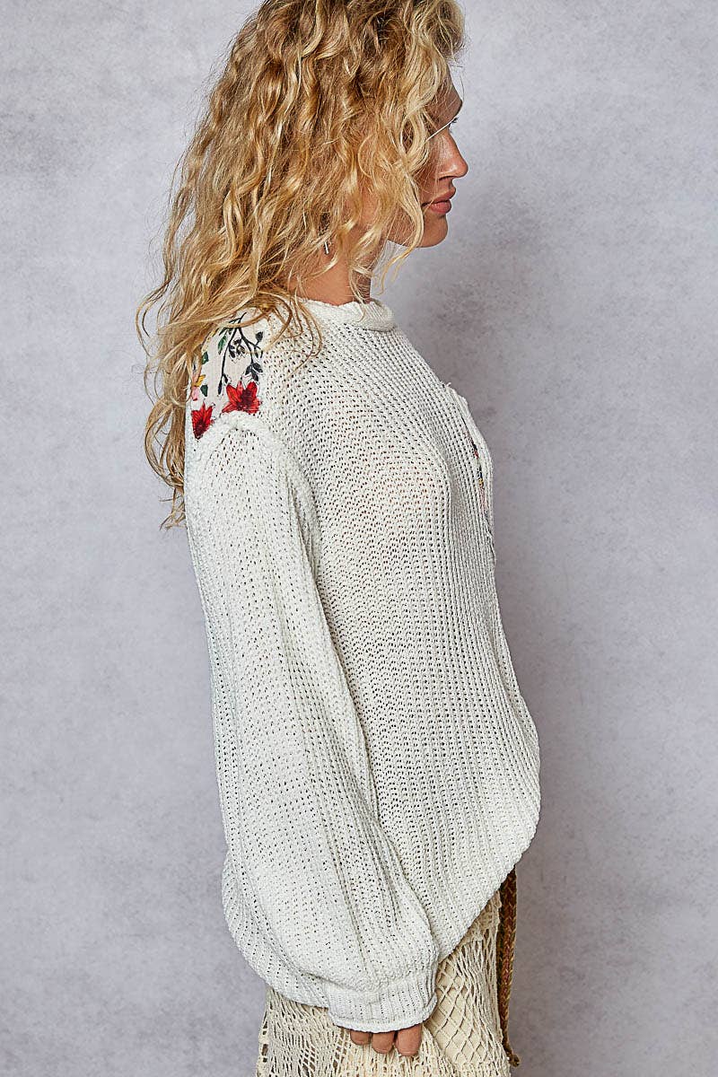 Round neck solid pocket thin sweater top: PINK BLUSH