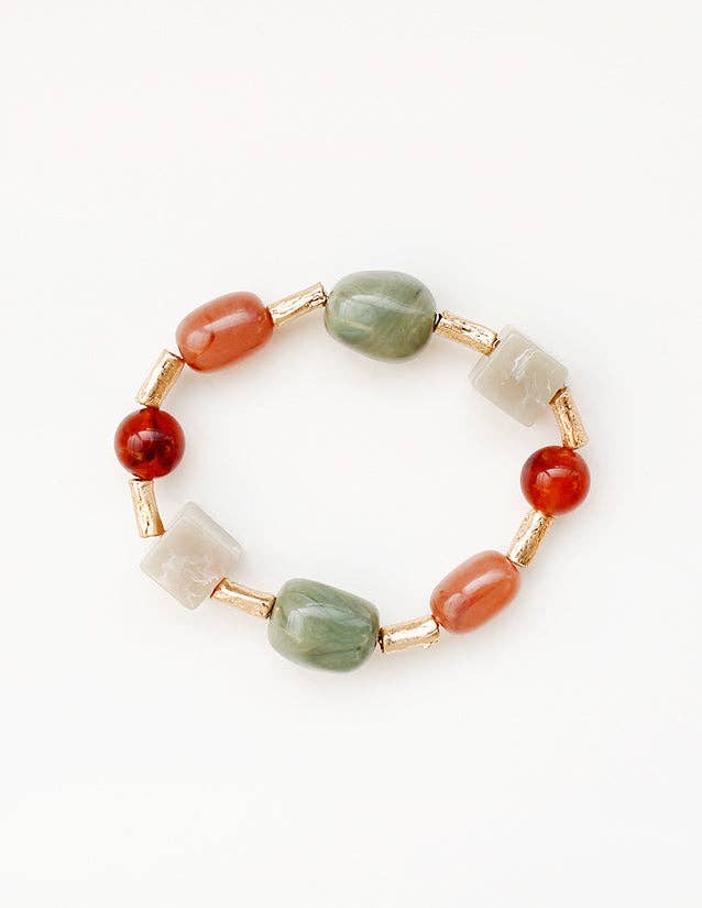 Olive, Natural, and Multi with Gold Bar Stretch Bracelet