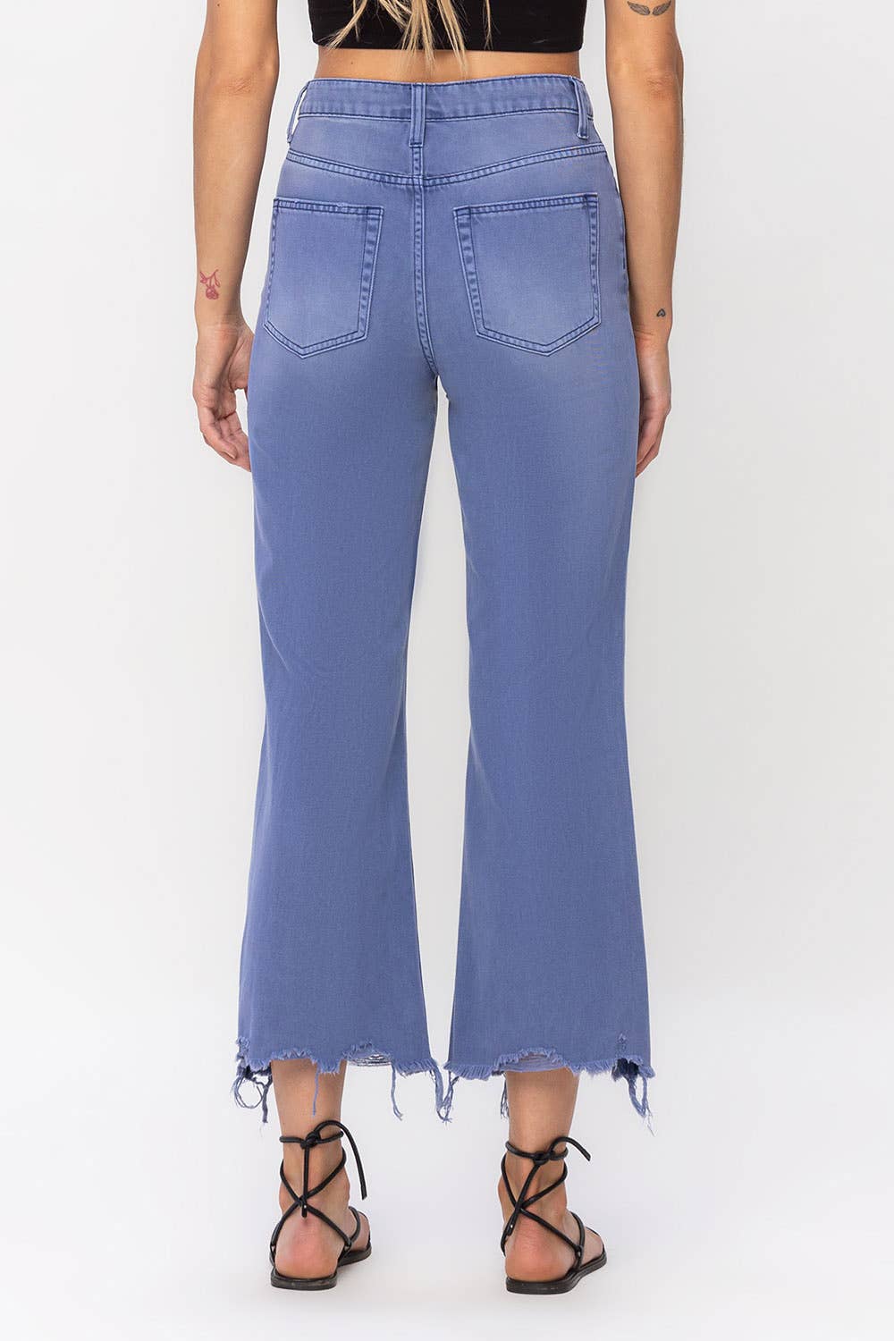 90'S VINTAGE SUPER HIGH RISE CROP FLARE JEANS: INDIGO