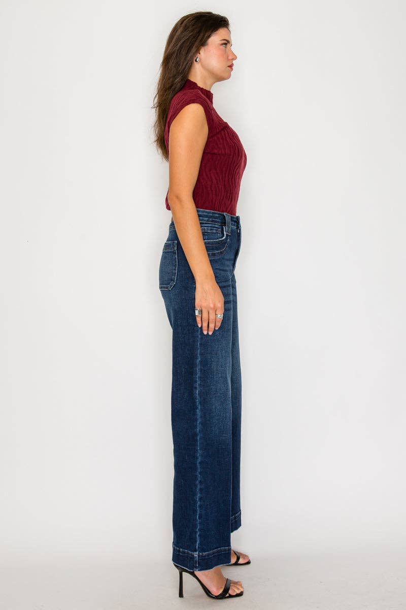 TUMMY CONTROL HIGH RISE A LINE WIDE LEG JEANS: 1 (24)