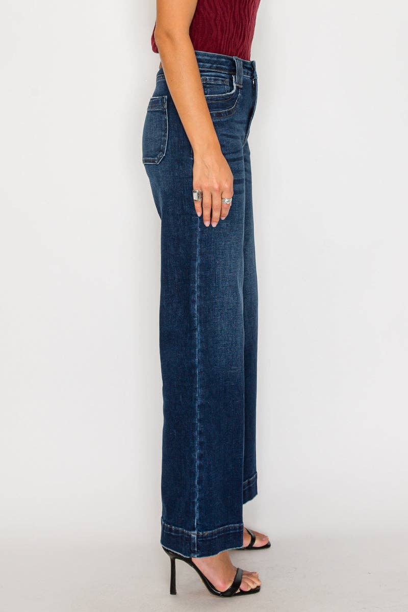 TUMMY CONTROL HIGH RISE A LINE WIDE LEG JEANS: 1 (24)