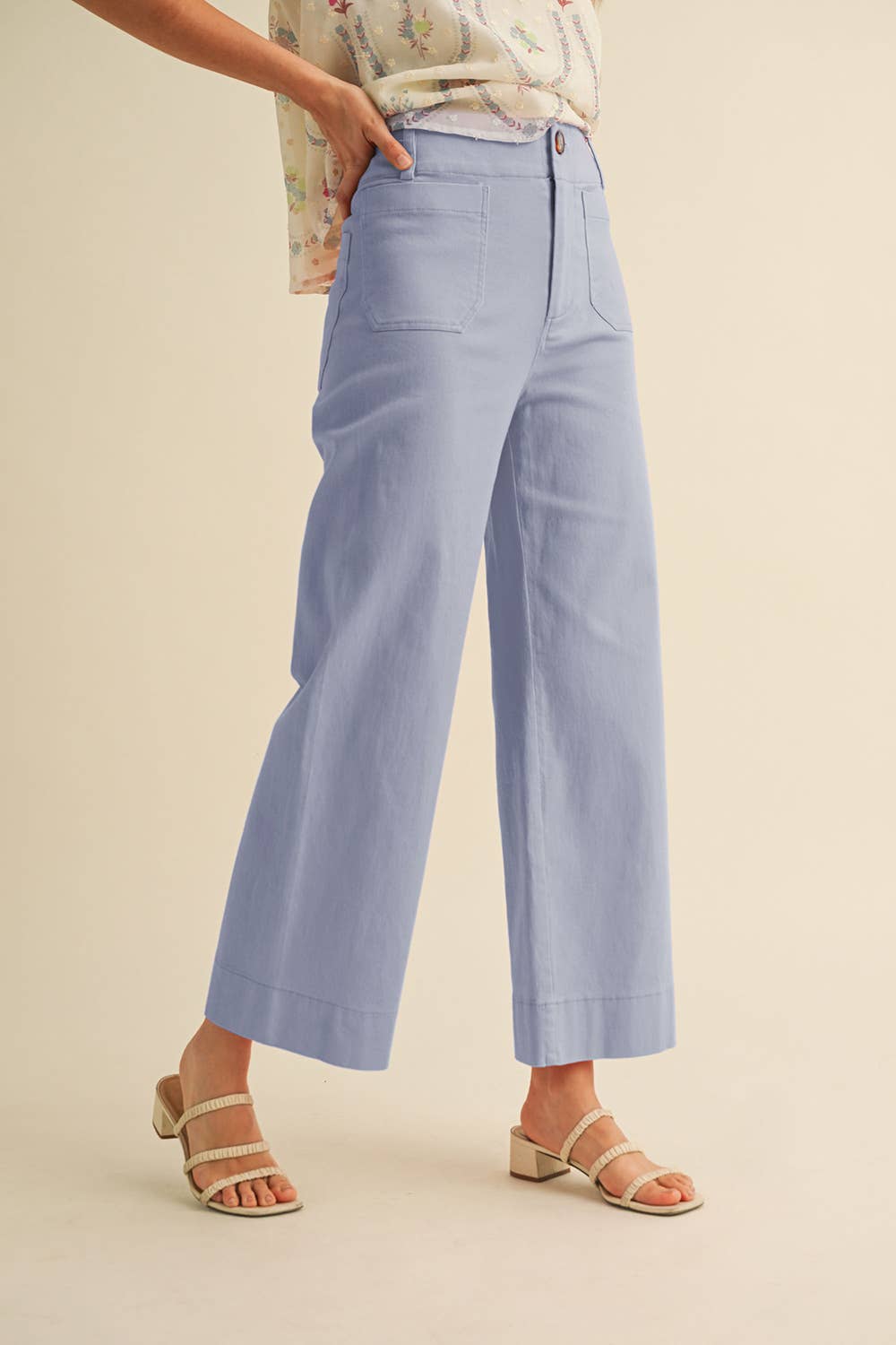 HIGH WAIST CROPPED WIDE LEG PANTS: Conflower Blue
