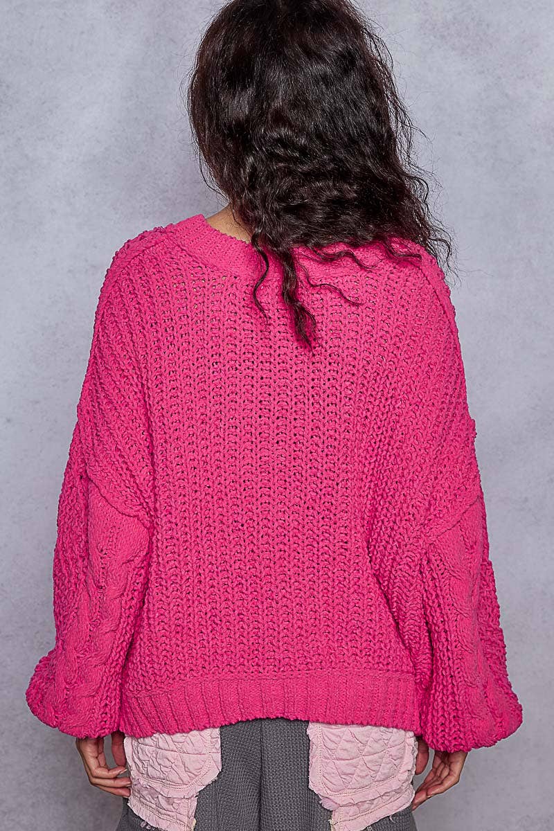 V-neck semi cropped top in chenille sweater