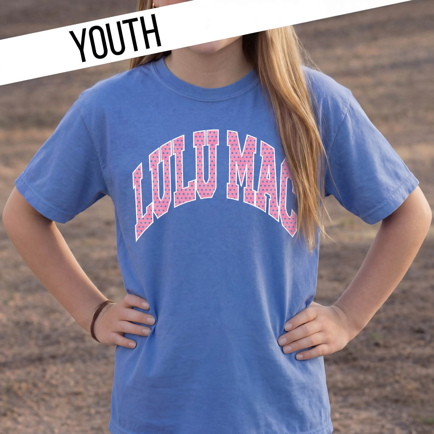 KD-PD-1001 Dot Flo Blue Youth Comfort Colors Tee: Flo Blue / Medium