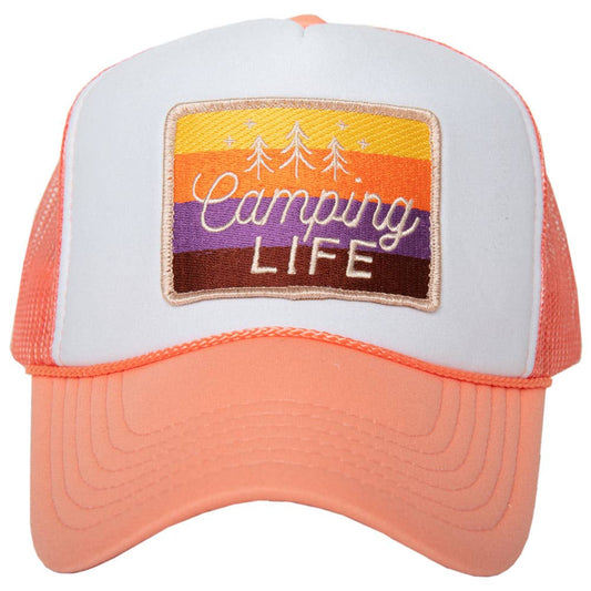 Camping LIFE Patch Foam Trucker Cap Wholesale: Coral and White