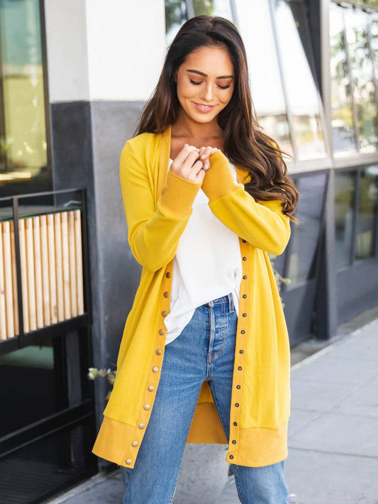 Solid Cleo Snap Cardigan: Yellow / Large