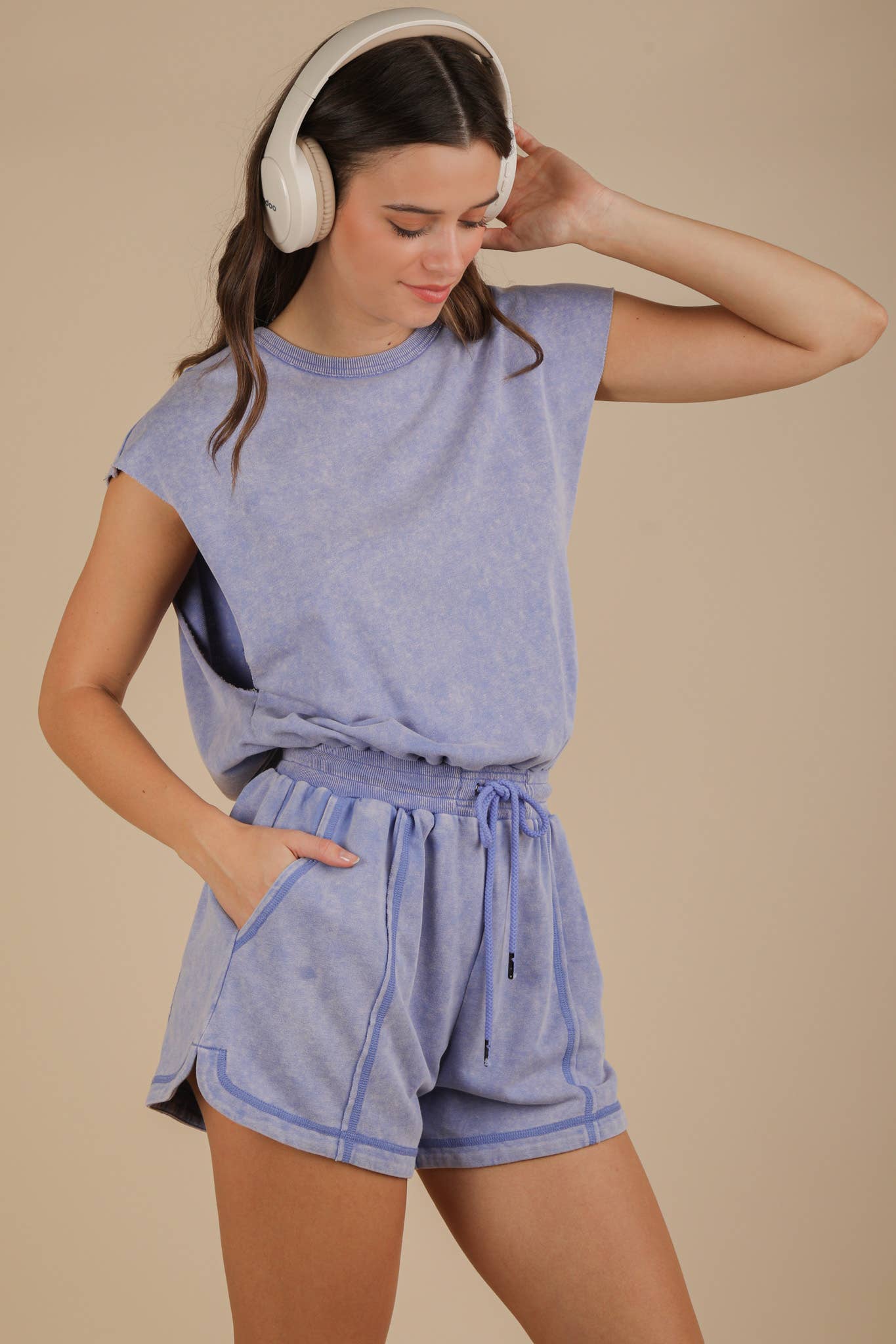 NP70783-Washed Knit Romper w/ Cutout Back