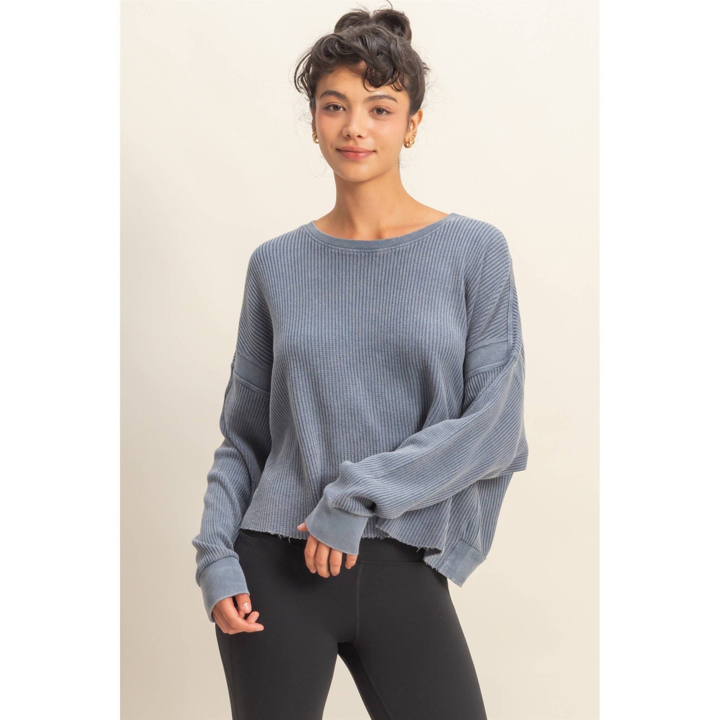 Chic Open Back Textured Knit Long Sleeve Top