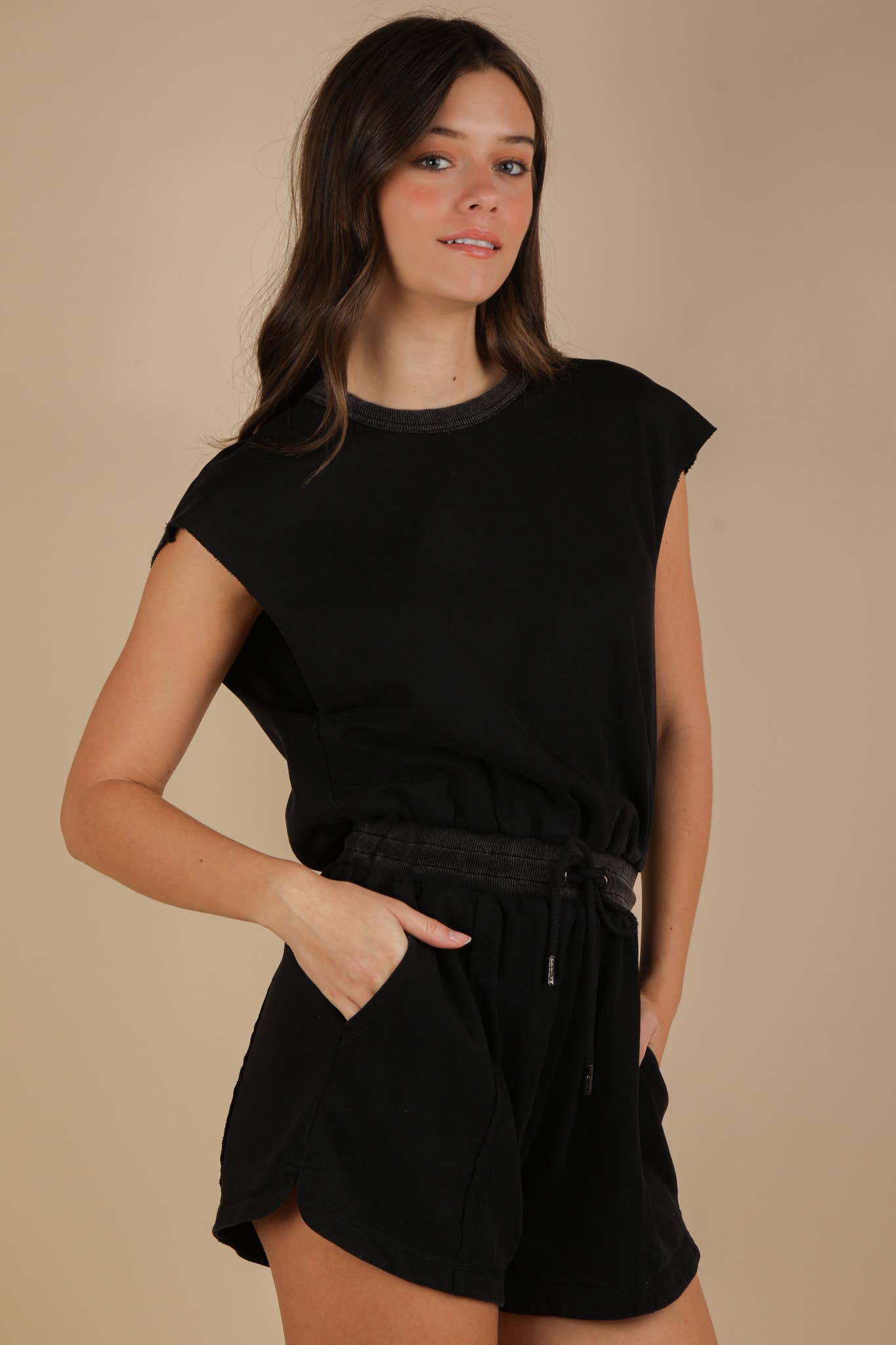 NP70783-Washed Knit Romper w/ Cutout Back