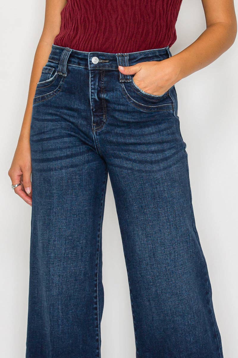 TUMMY CONTROL HIGH RISE A LINE WIDE LEG JEANS: 1 (24)