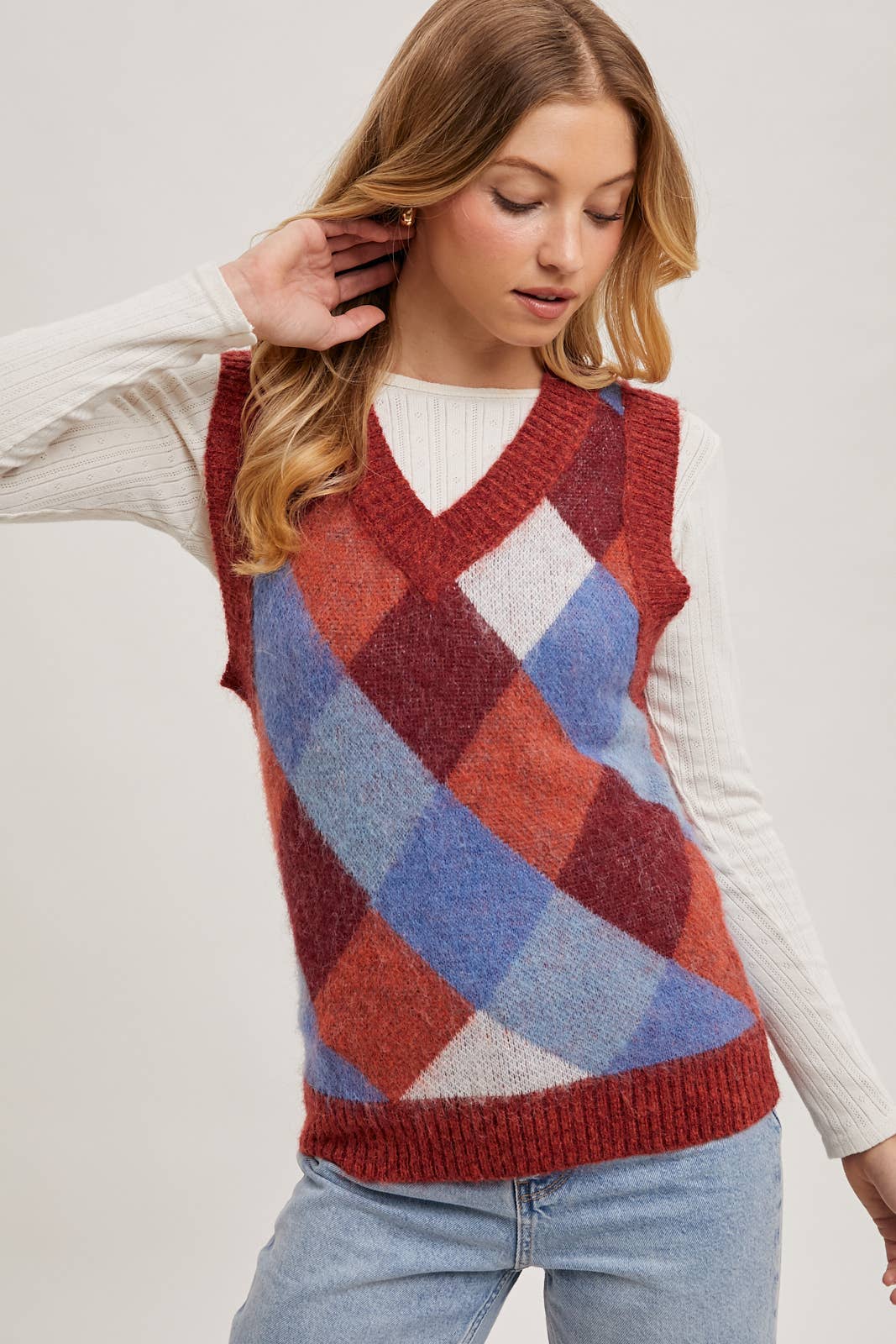 ARGYLE KNIT SWEATER VEST: MUSTARD COMBO