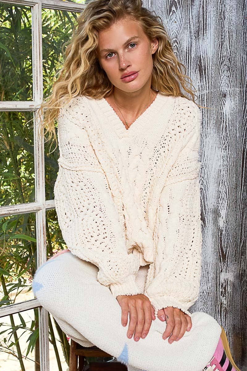 V-neck semi cropped top in chenille sweater
