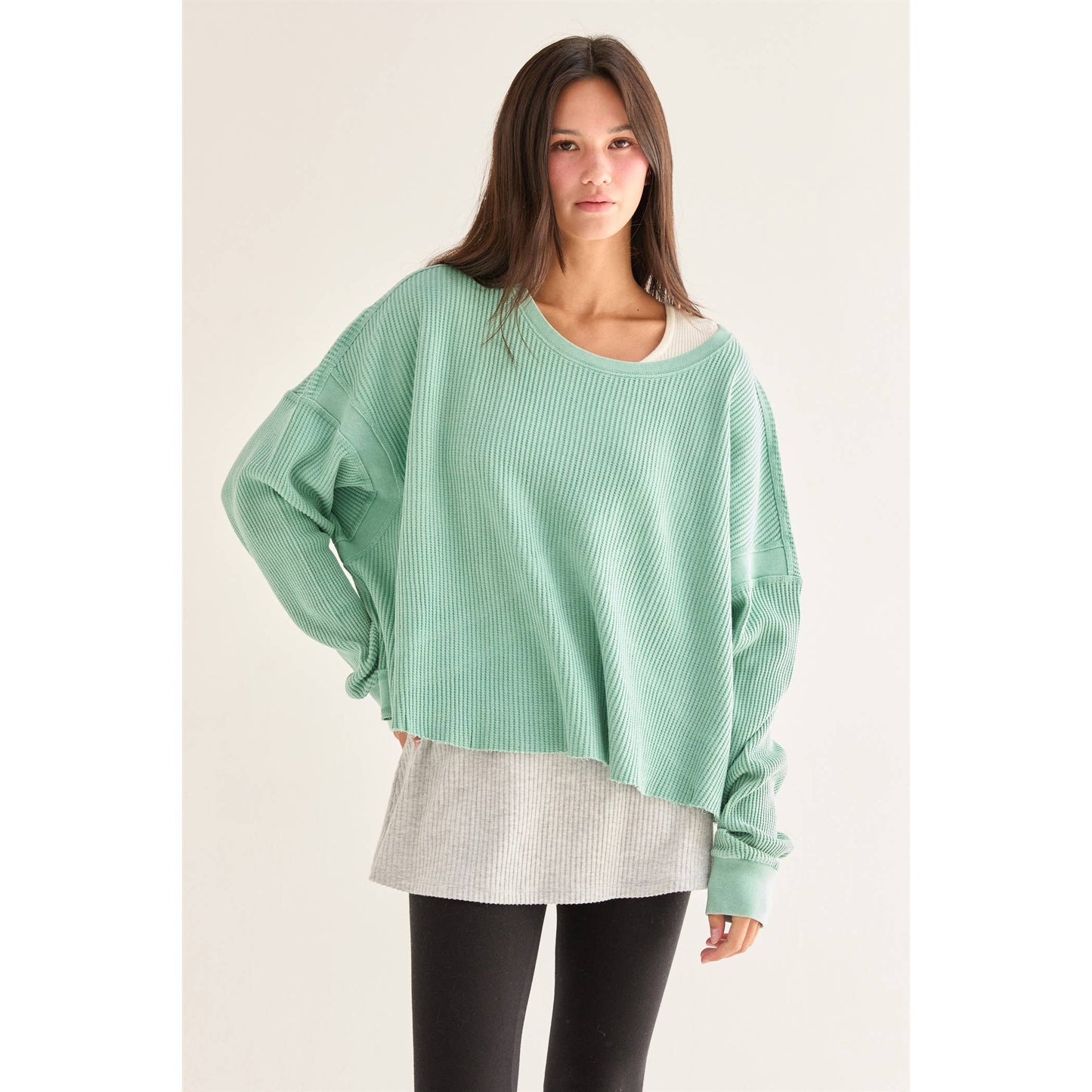 Chic Open Back Textured Knit Long Sleeve Top