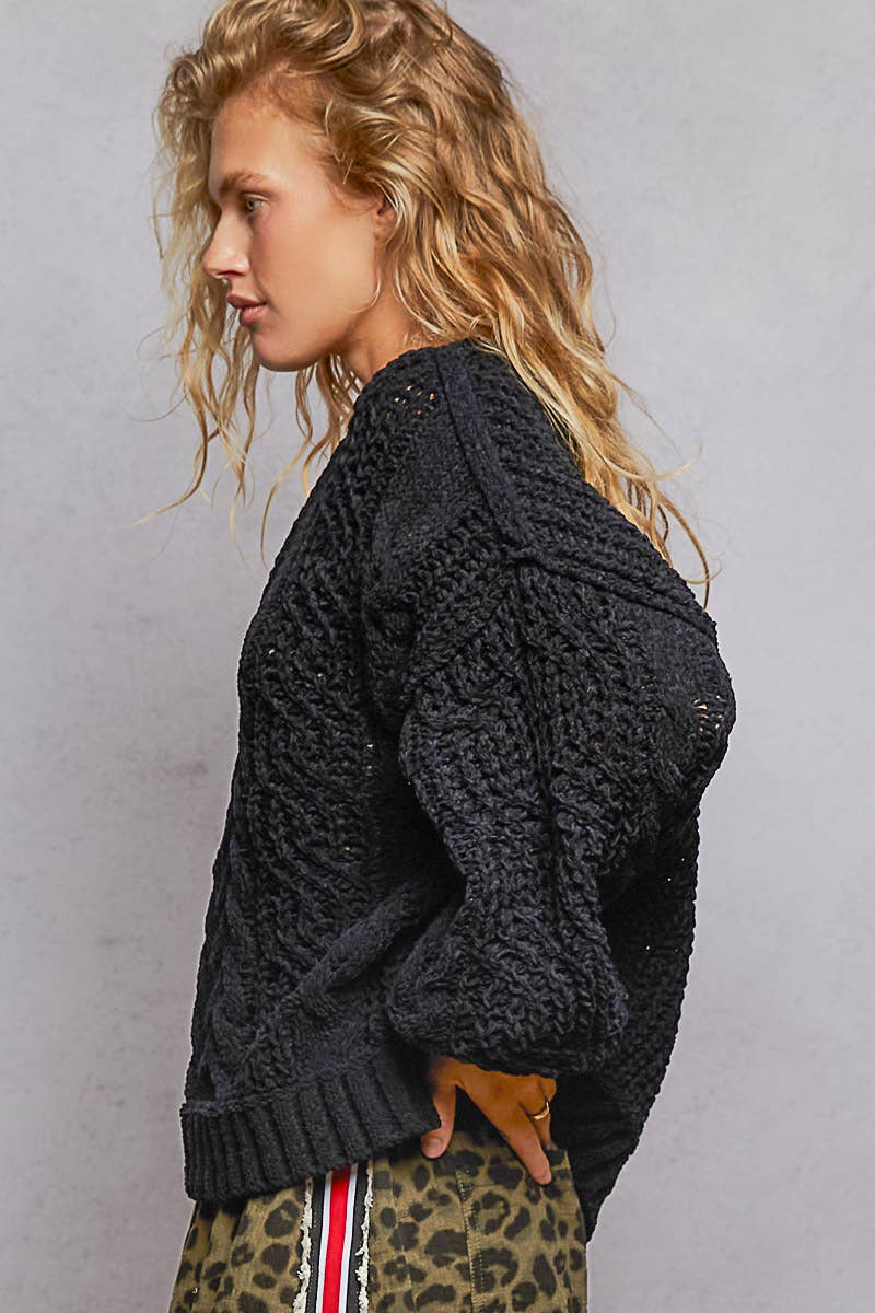 V-neck semi cropped top in chenille sweater