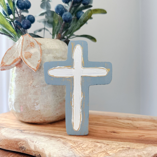 Chunky Wood Cross | Rustic Home Decor | Farmhouse | Cross: Dusty Blue
