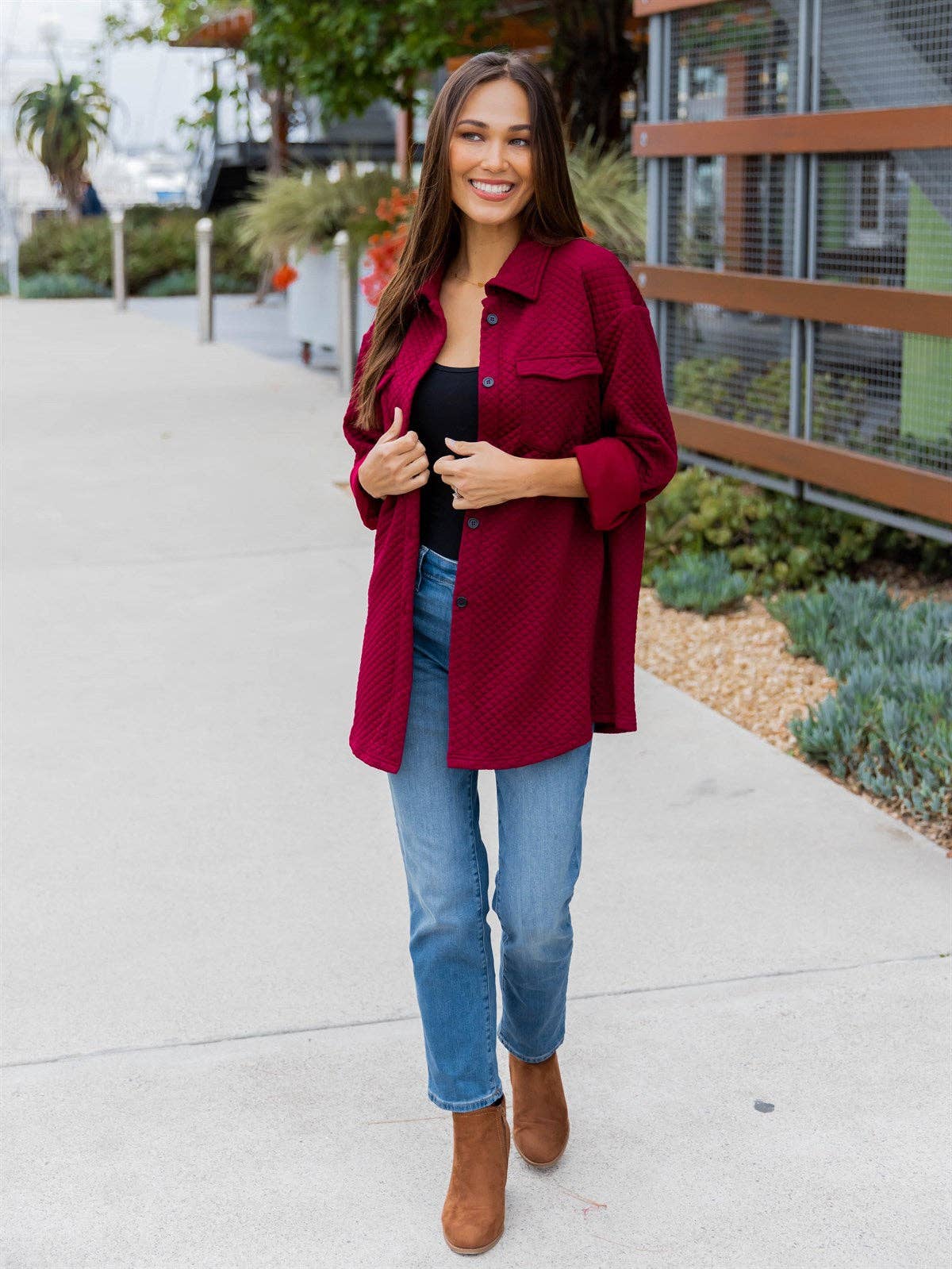 Quilted Shacket: Dark Red / XL