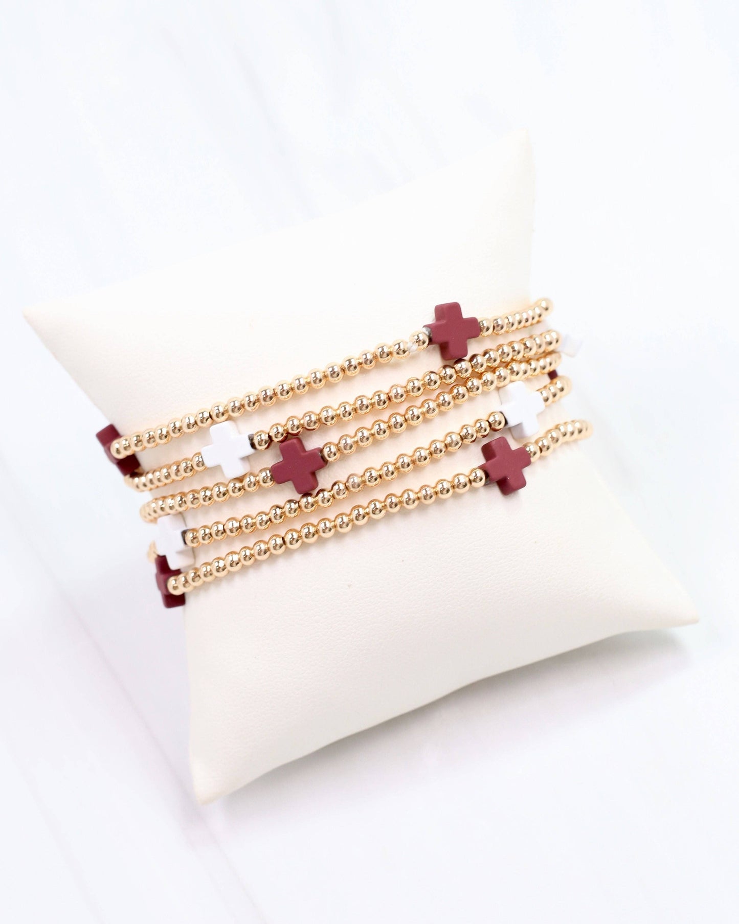 Brittany Cross Bracelet Set Maroon White: Default