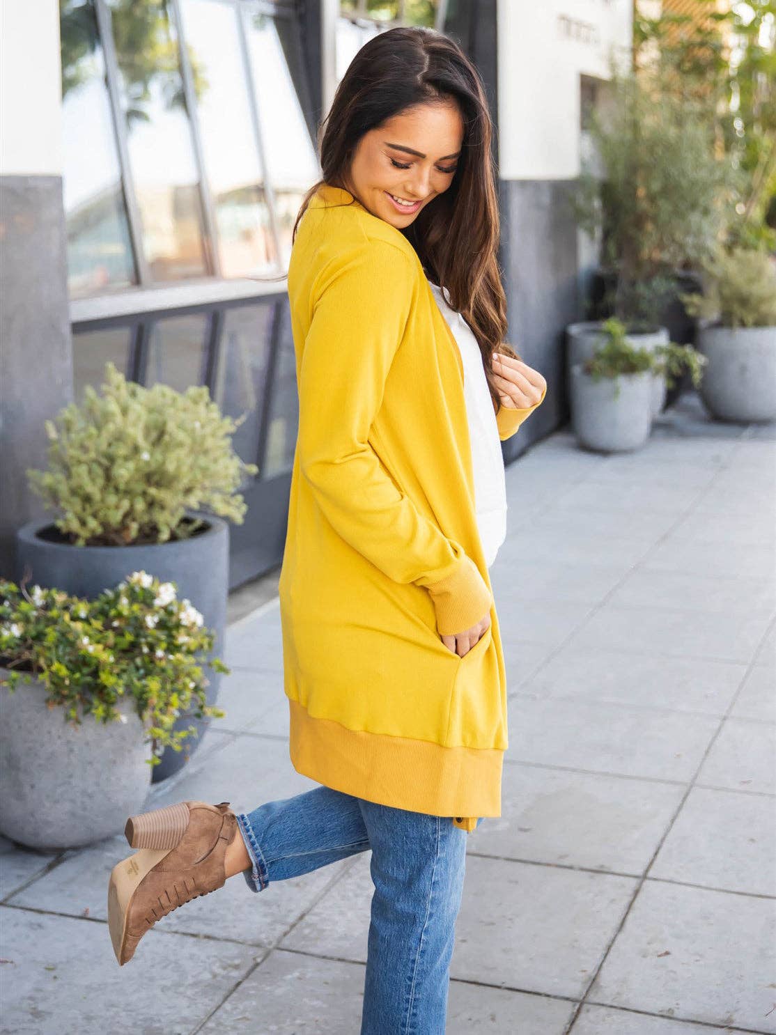 Solid Cleo Snap Cardigan: Yellow / Medium