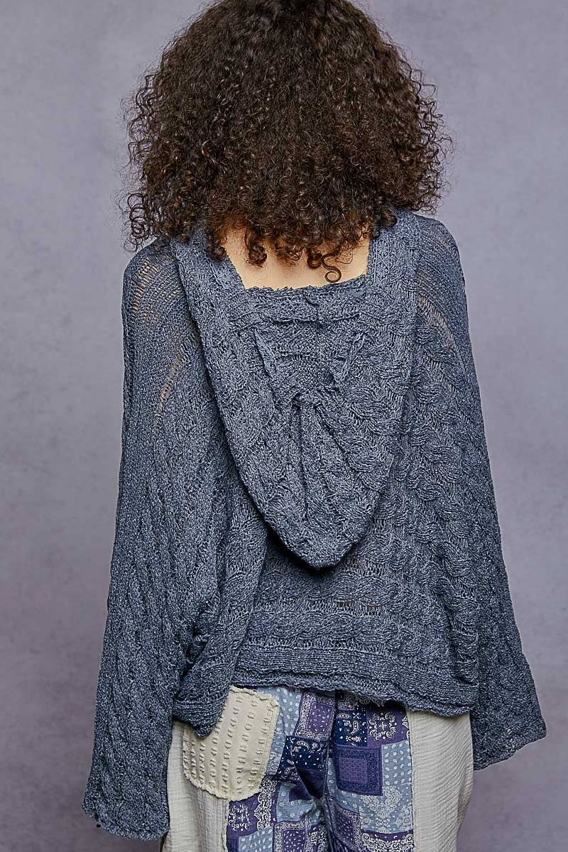 V-neck solid cropped thin sweater hoodie top SALE: CHARCOAL