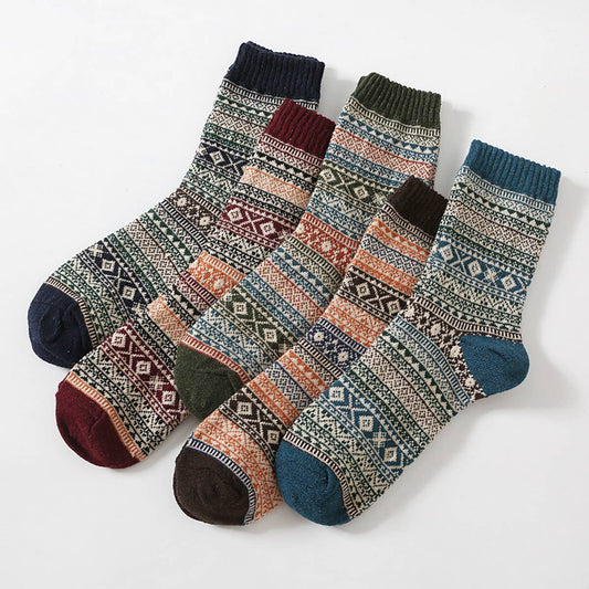 5 PAIRS OF ETHNIC STYLE SMALL DIAMOND WOOL SOCKS_CWMS0677: TYPE1 / (OS) 2