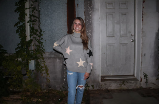 Star Pattern Mock Neck Sweater