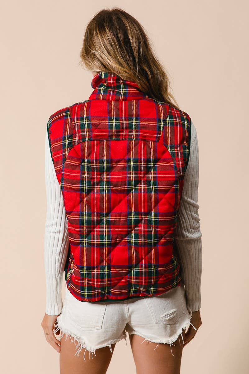Vintage Christmas Plaid Quilting Vest: RED MULTI