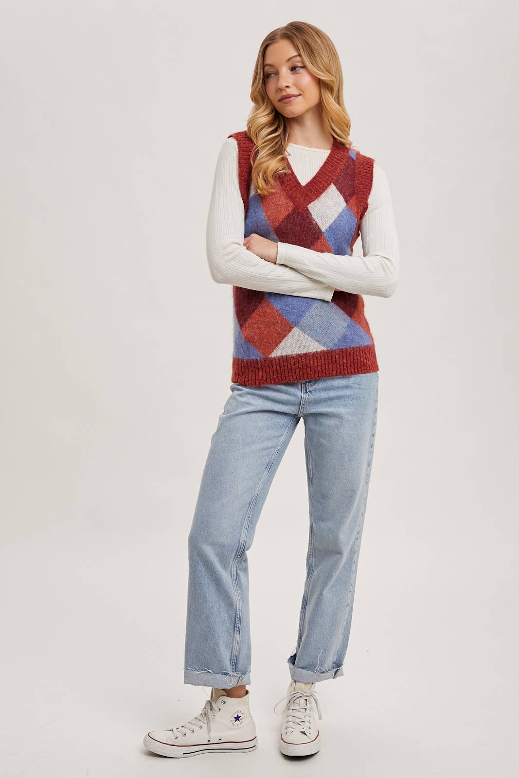 ARGYLE KNIT SWEATER VEST: MUSTARD COMBO
