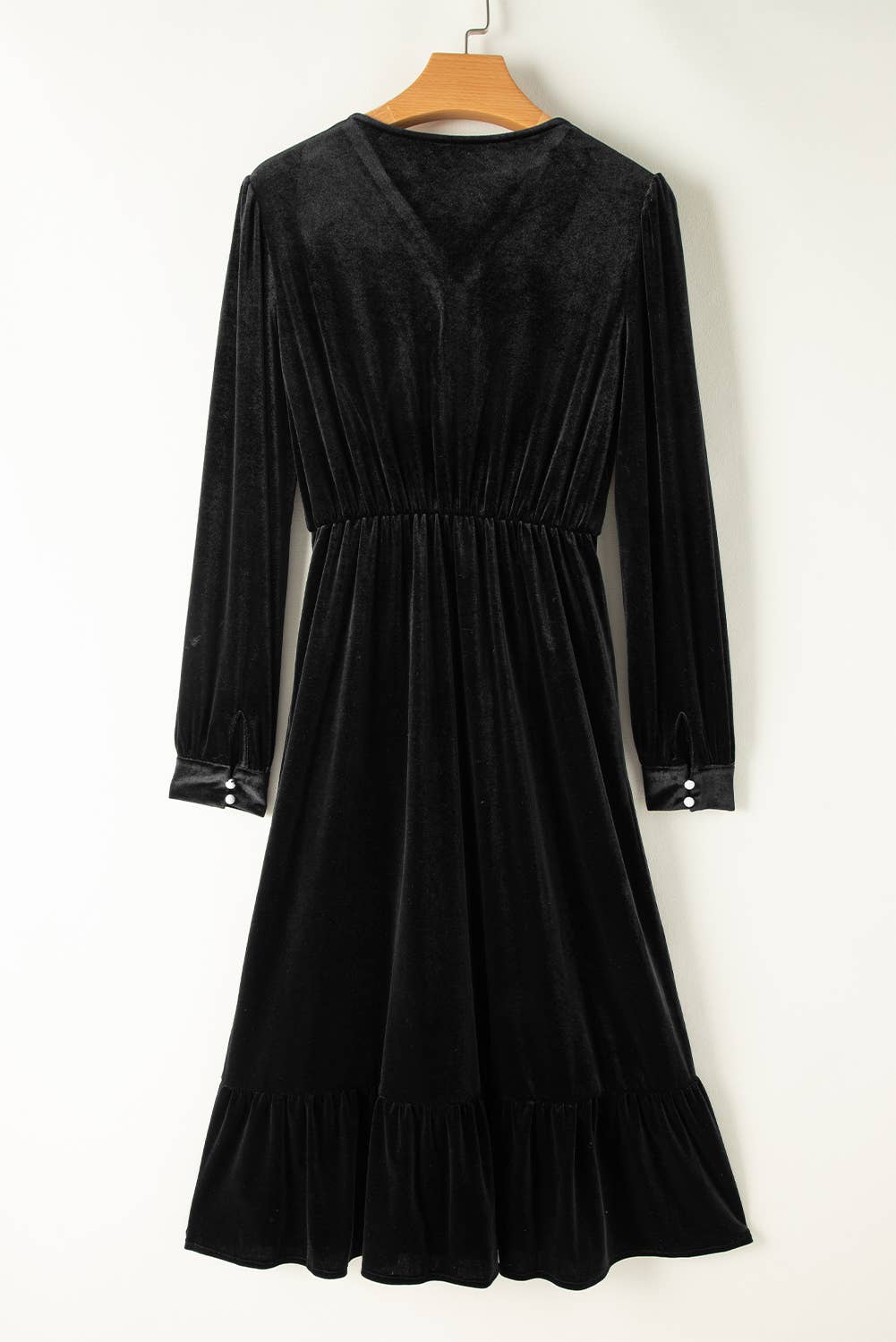 Velvet Buttoned Puff Sleeve Split Midi Dress: Racing Red / 95%Polyester+5%Elastane / L