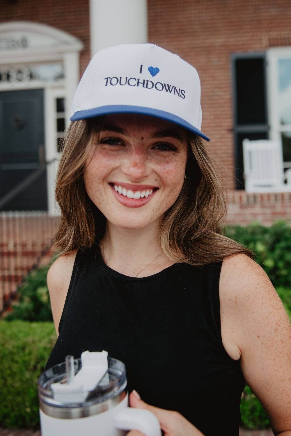 I Heart Touchdowns Vintage Trucker Hat: Blue and White