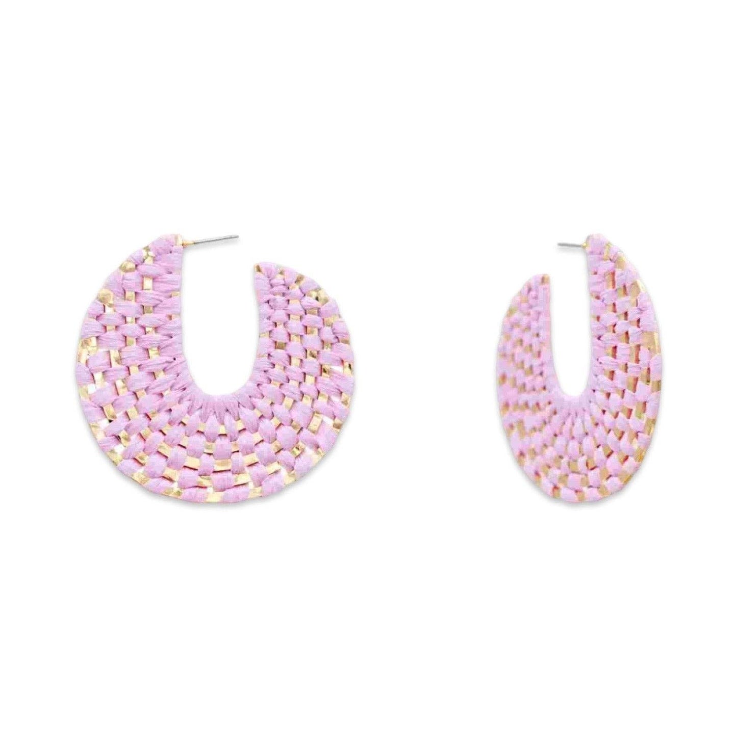 Lavender + Gold Raffia Wrapped Hoop Earrings | Raffia Hoop