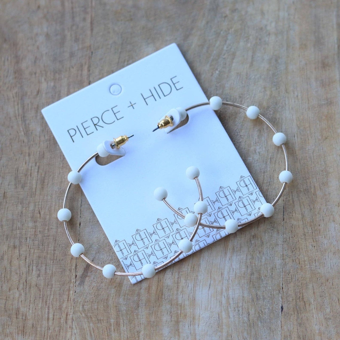 Cream & Gold Bead Hoop Earrings | Polymer Clay Bead Hoop