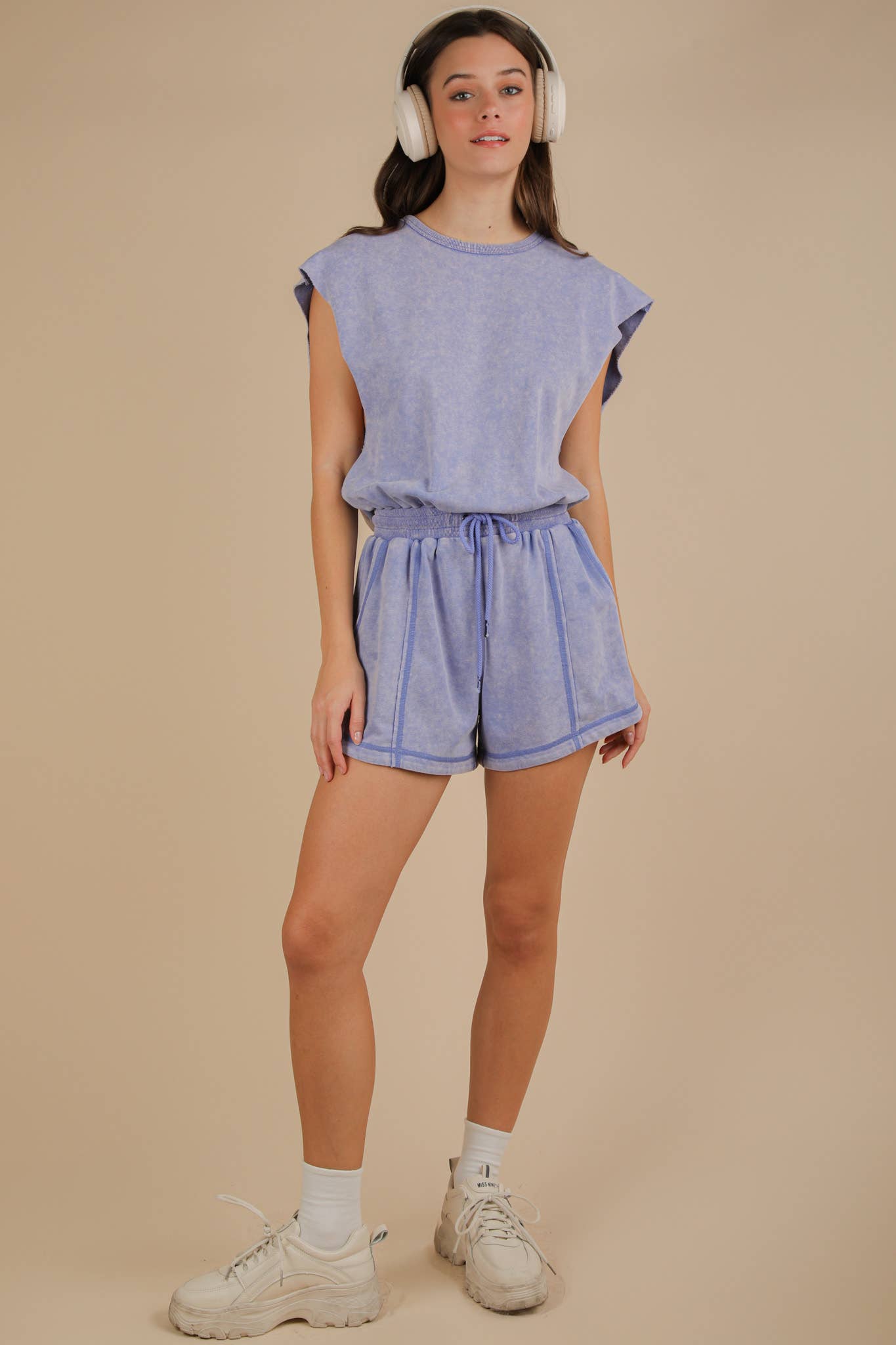 NP70783-Washed Knit Romper w/ Cutout Back