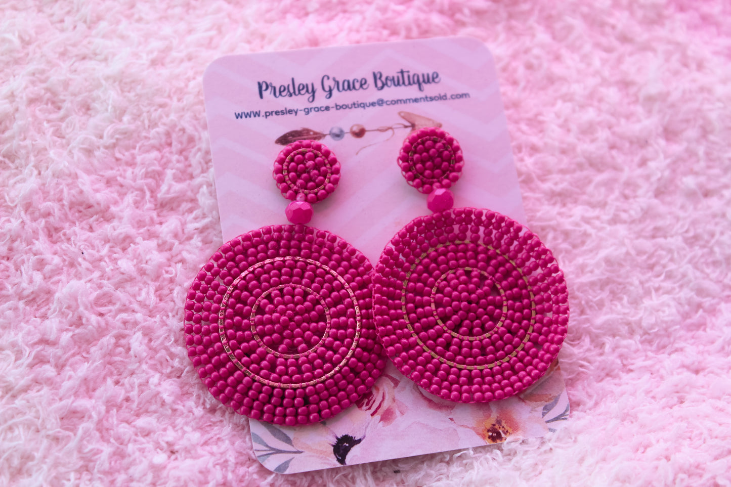 Pink Beaded Circle Dangle Studs