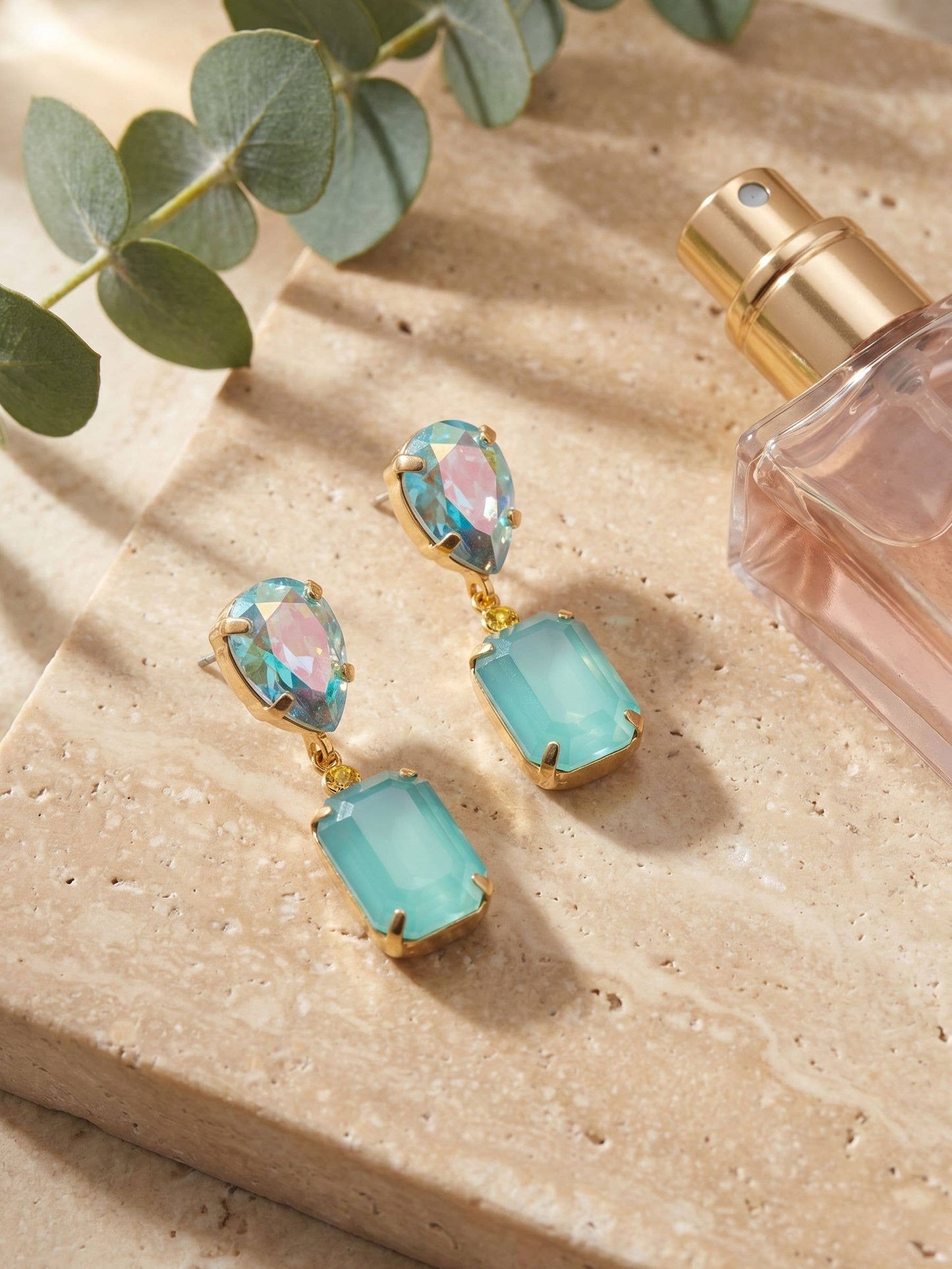 Emerald Pear Dangle Earrings - Pastel